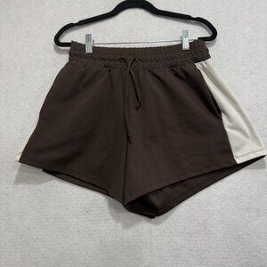 FIVE Shorts Womens Medium Brown White Contrast Panel Athletic Lounge Pockets USA